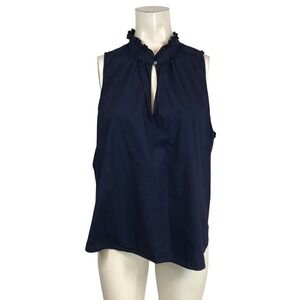 J. CREW - WOMEN' XXL -NAVY SLEEVELESS HIGH NECK COTTON TOP BLOUSE